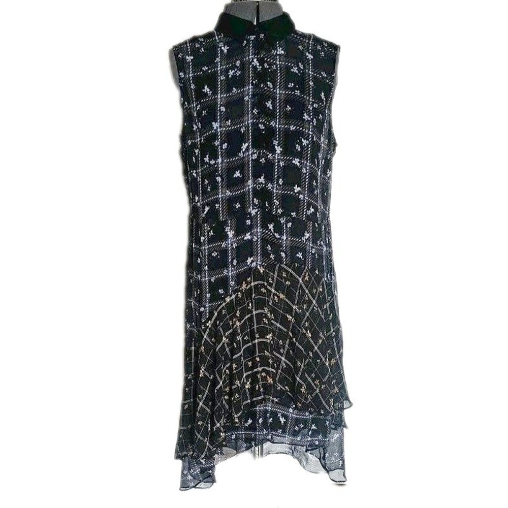 Simply Vera 90s dress size xl floral sleeveless collared sheer hilow plaid black